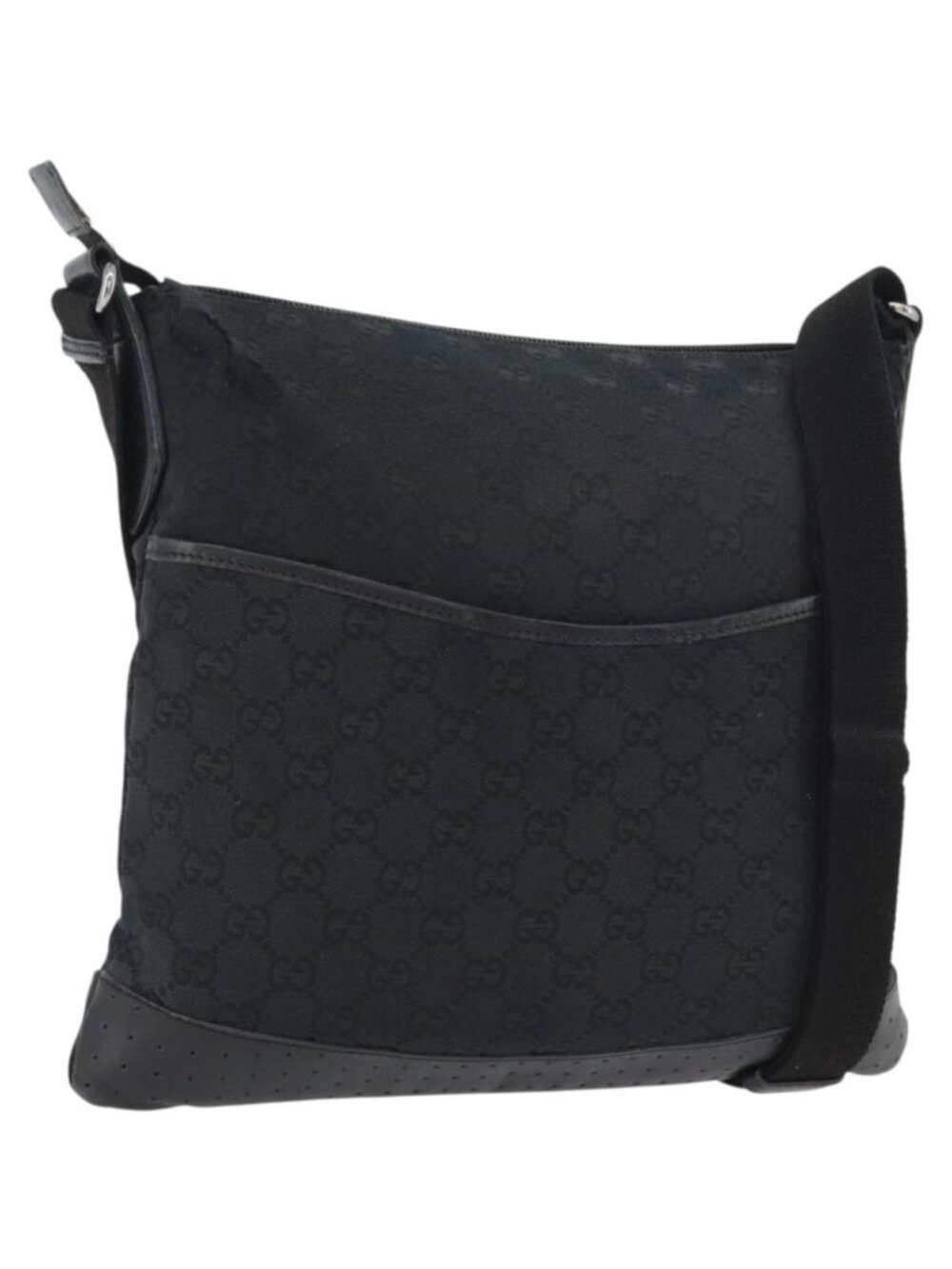 GUCCI GG Canvas Shoulder Bag Black Silver 145857